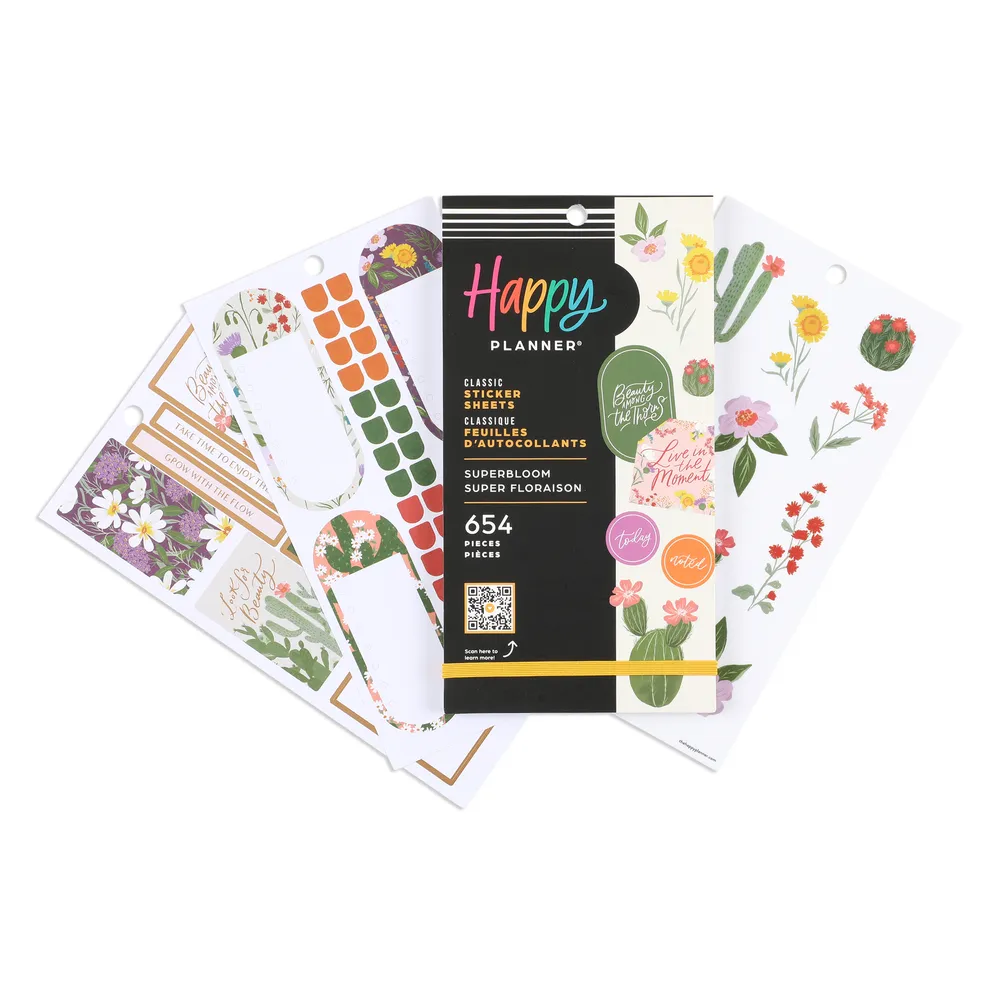 Happy Planner Superbloom stickers agenda 654 pcs fleurs doré