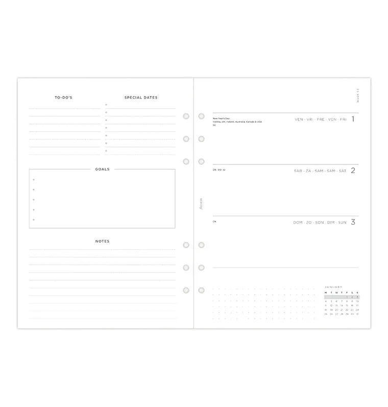 Filofax Minimal agenda semainier A5 2027 multilingue