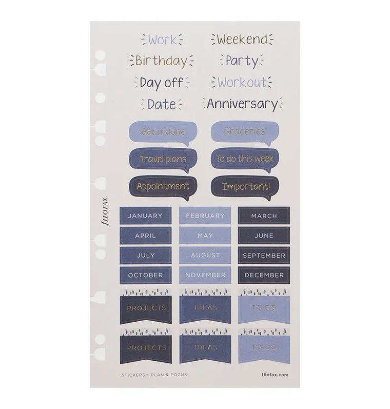 Filofax Indigo stickers repositionnables dores 6 feuilles