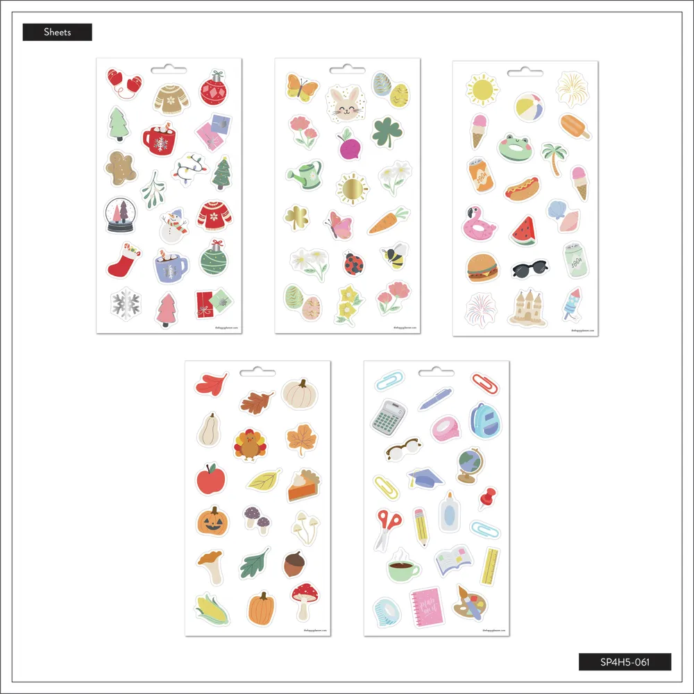 Happy Planner Happy Seasons stickers 5 planches 95 motifs saisons