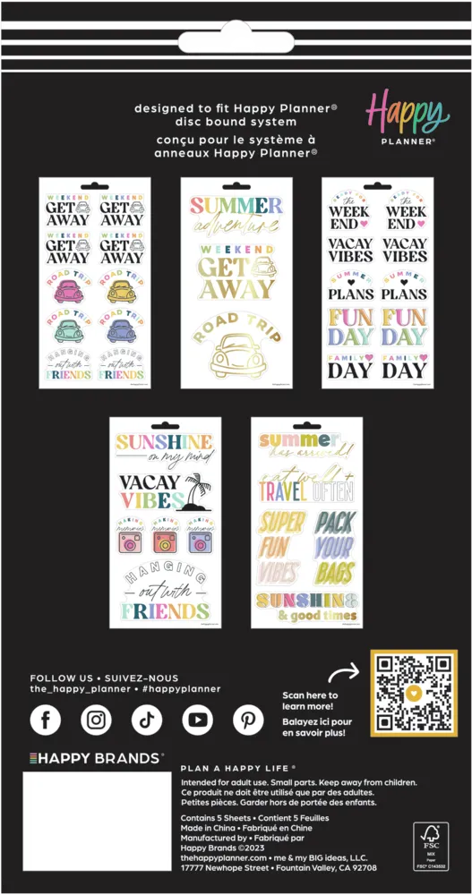 Happy Planner Summer Bucket List stickers été 5 feuilles