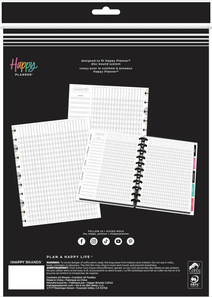 Happy Planner Realign Teacher Checklist recharge papier Big 40 feuilles