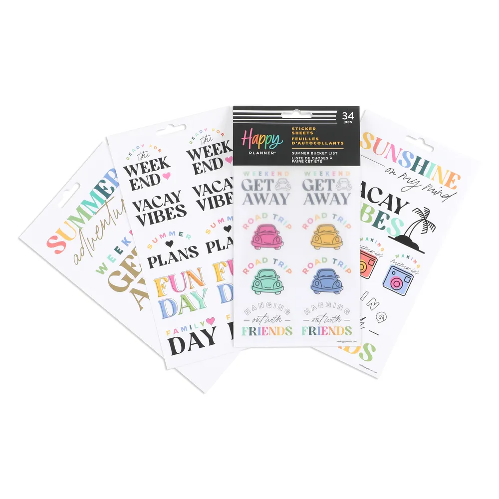 Happy Planner Summer Bucket List stickers été 5 feuilles