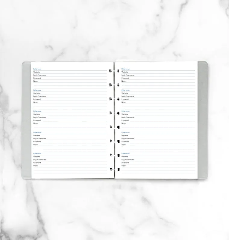 Filofax Classic A5 recharge mots de passe carnet