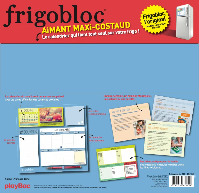 Frigobloc Montessori 2021 calendrier familial aimanté sept 2020-déc 2021