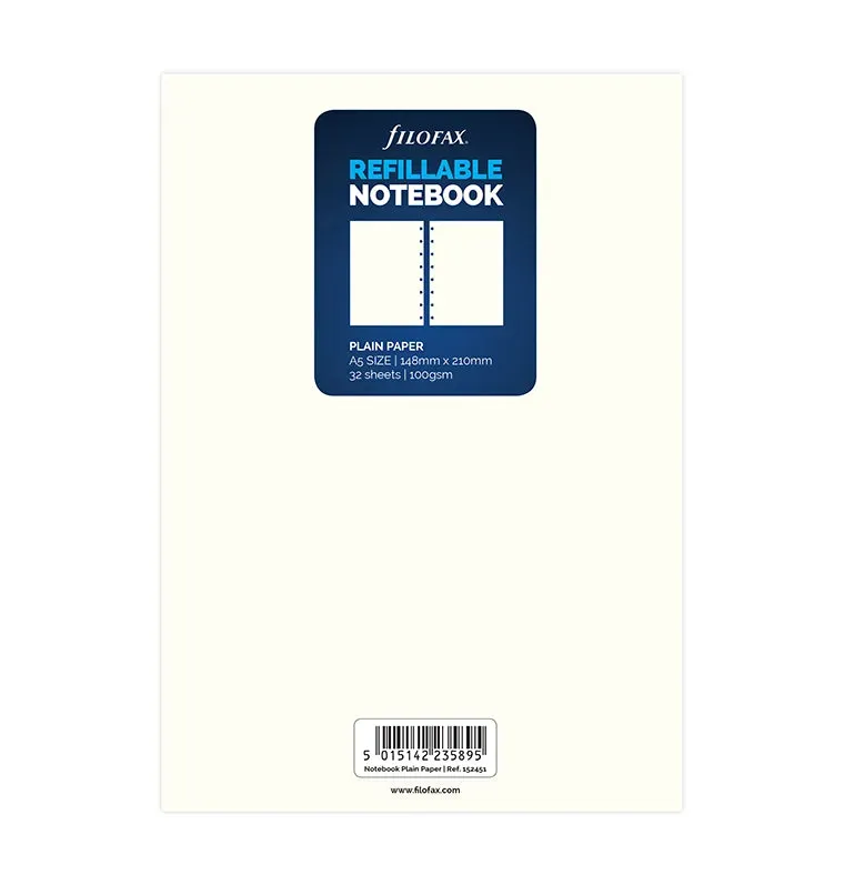 Filofax Notebook recharge feuilles blanches A5