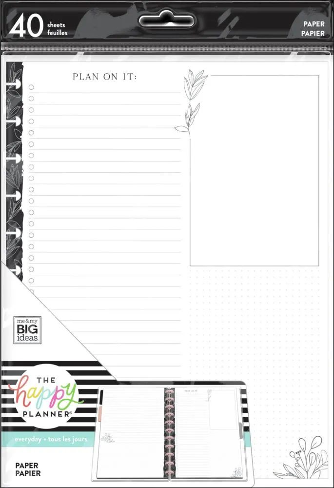 Happy Planner Black White Florals recharge papier Big 40 feuilles