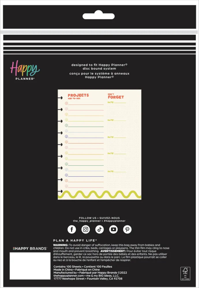 Happy Planner Super Happy Classic bloc-notes 100 feuilles projet