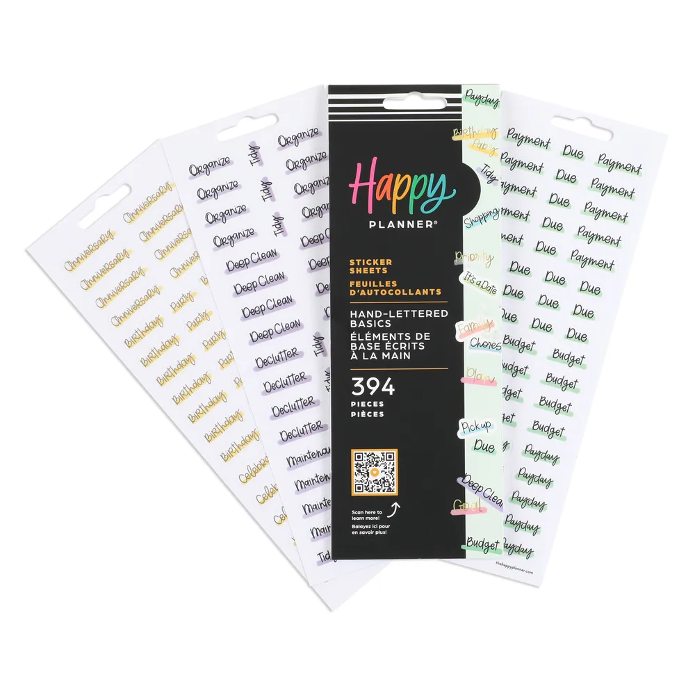 Happy Planner Hand Lettered Basics stickers 8 feuilles lettrage