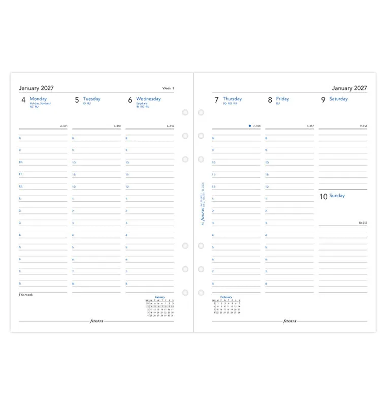 Filofax Classic recharge agenda A5 2027 semaine anglais recyclé