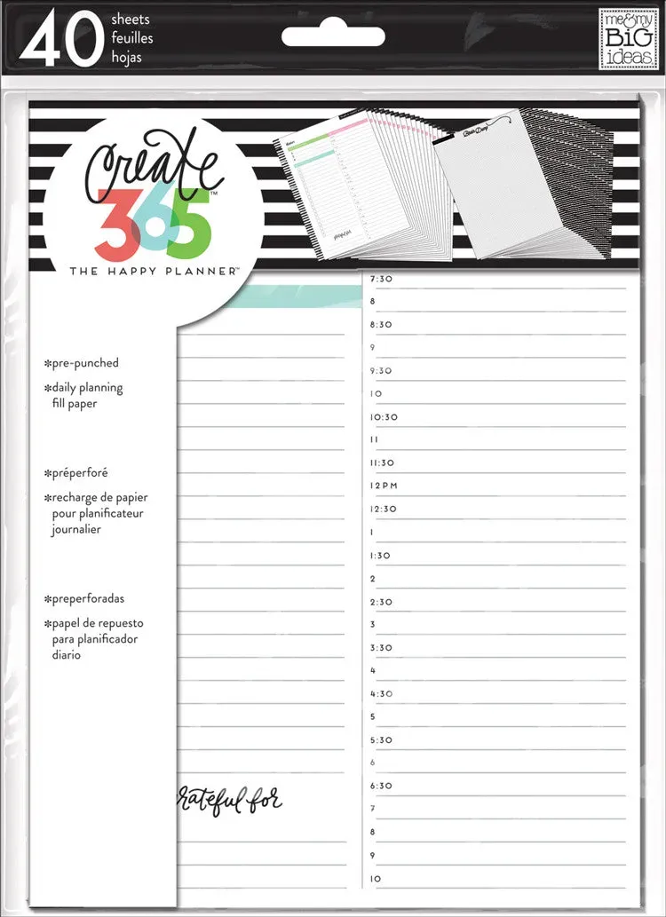 Happy Planner Daily Sheets recharge agenda Classic 40 feuilles