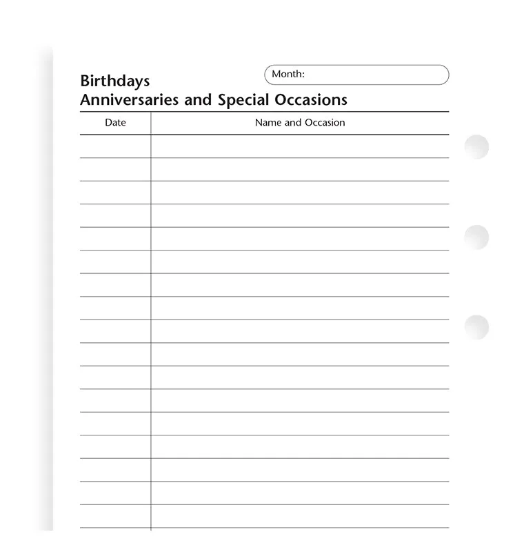 Filofax Classic recharge anniversaires personal occasions