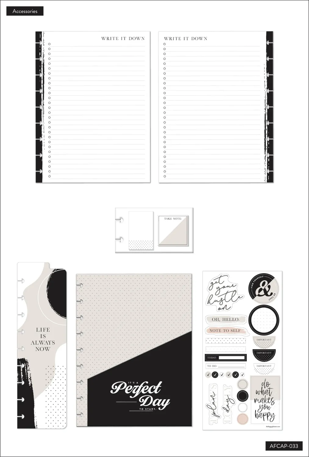 Happy Planner Black and White Classic pack accessoires