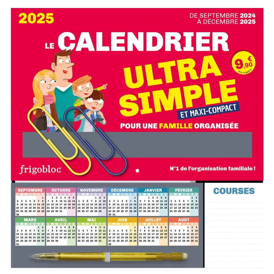 Frigobloc Mini Ultra Simple calendrier familial sept 2024-déc 2025