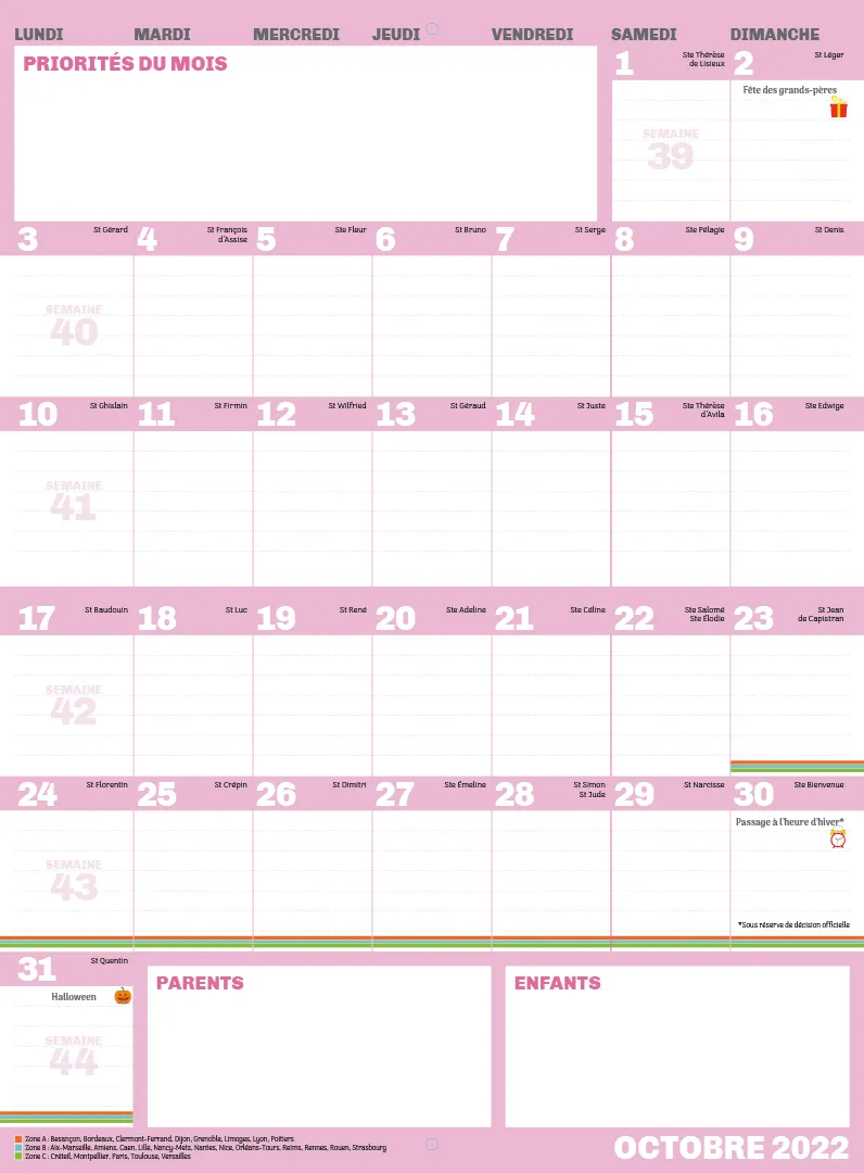 Frigobloc Mini Ultra Simple calendrier famille 16 mois aimanté