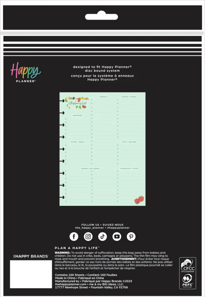 Happy Planner Cooking 101 Classic bloc notes 100 feuilles courses