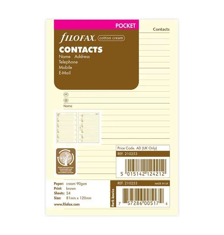 Filofax Classic repertoire creme Pocket 20 feuilles