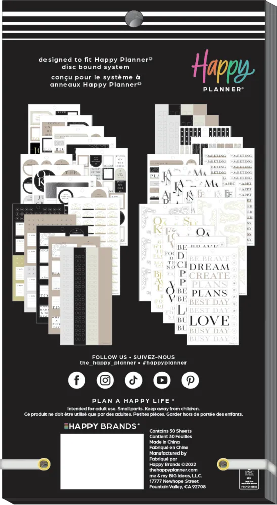 Happy Planner Modern Months Mini stickers 1107 noir et blanc