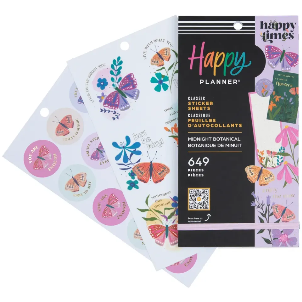 Happy Planner Midnight Botanical stickers Classic 649 pièces