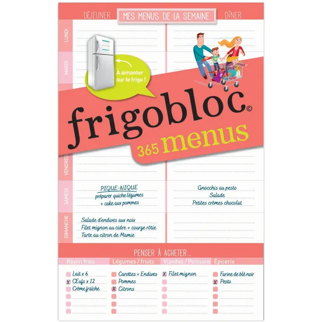 Frigobloc liste de menus bloc 52 semaines aimanté