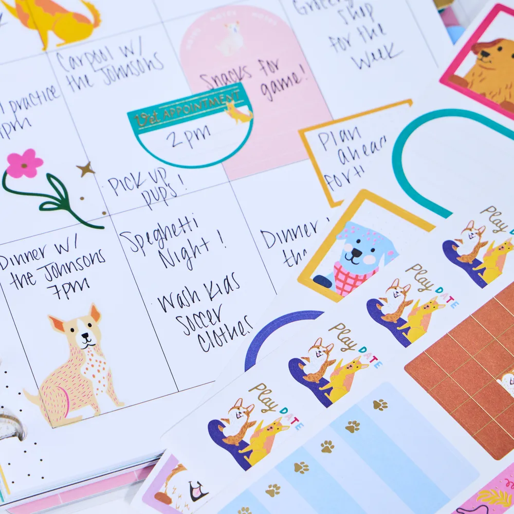 Happy Planner Playful Pups stickers agenda 451 pcs doré chiens