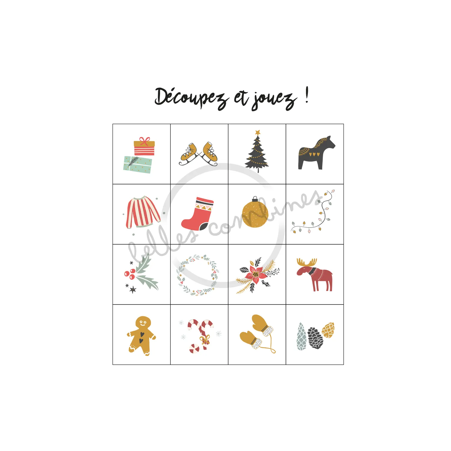 Les Belles Combines Bingo de Noël jeu à imprimer bilingue