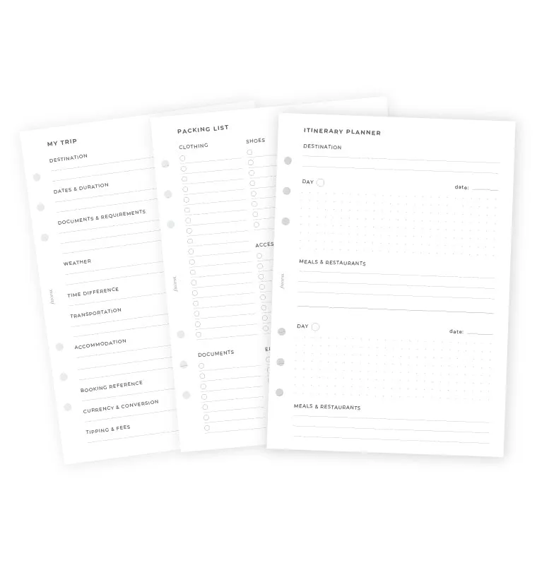 Filofax Travel recharge voyage A5 itinéraire budget