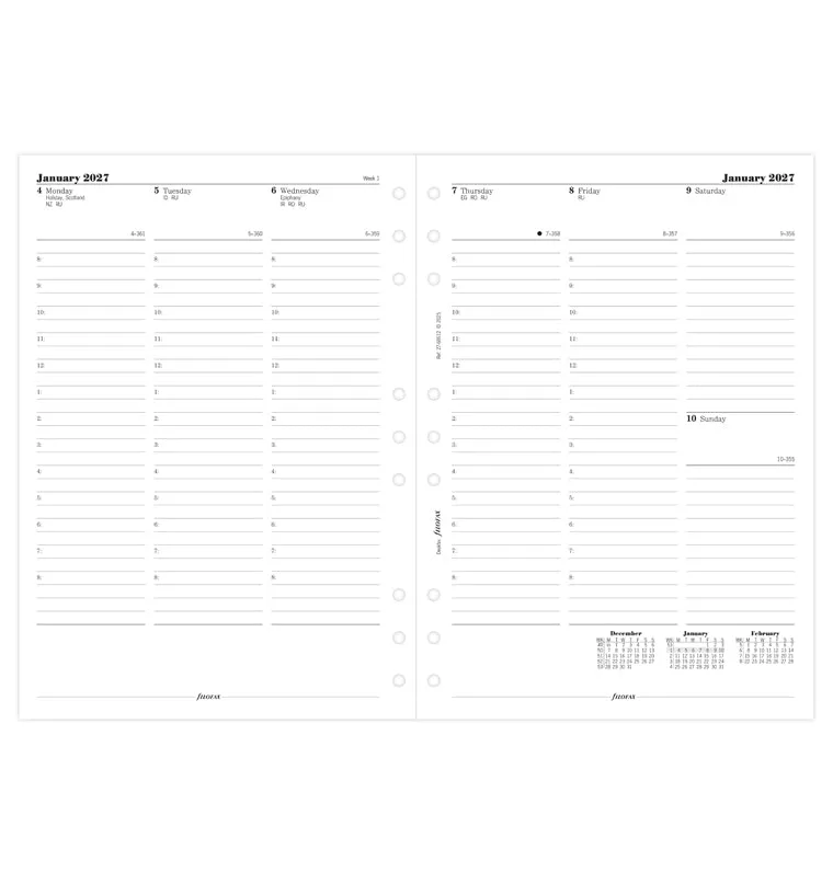 Filofax Classic Deskfax 2027 recharge semaine 2 pages anglais