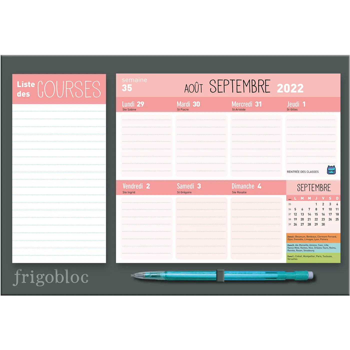 Frigobloc Mini calendrier familial hebdo sept 2022-août 2023