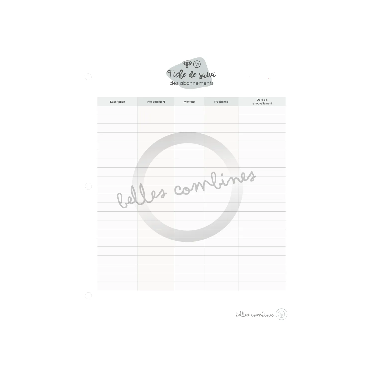 Les Belles Combines Suivi de nos abonnements fiche à imprimer française