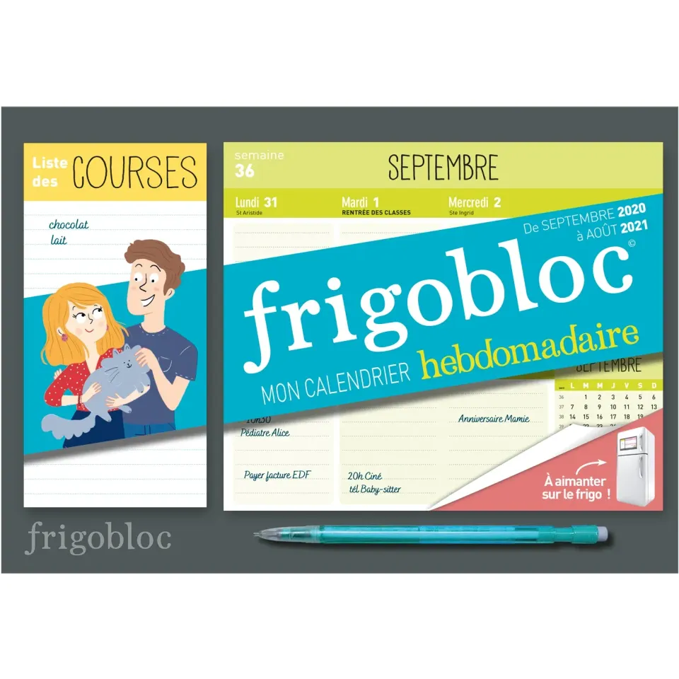 Frigobloc Mini hebdomadaire calendrier famille sept 2020-août 2021