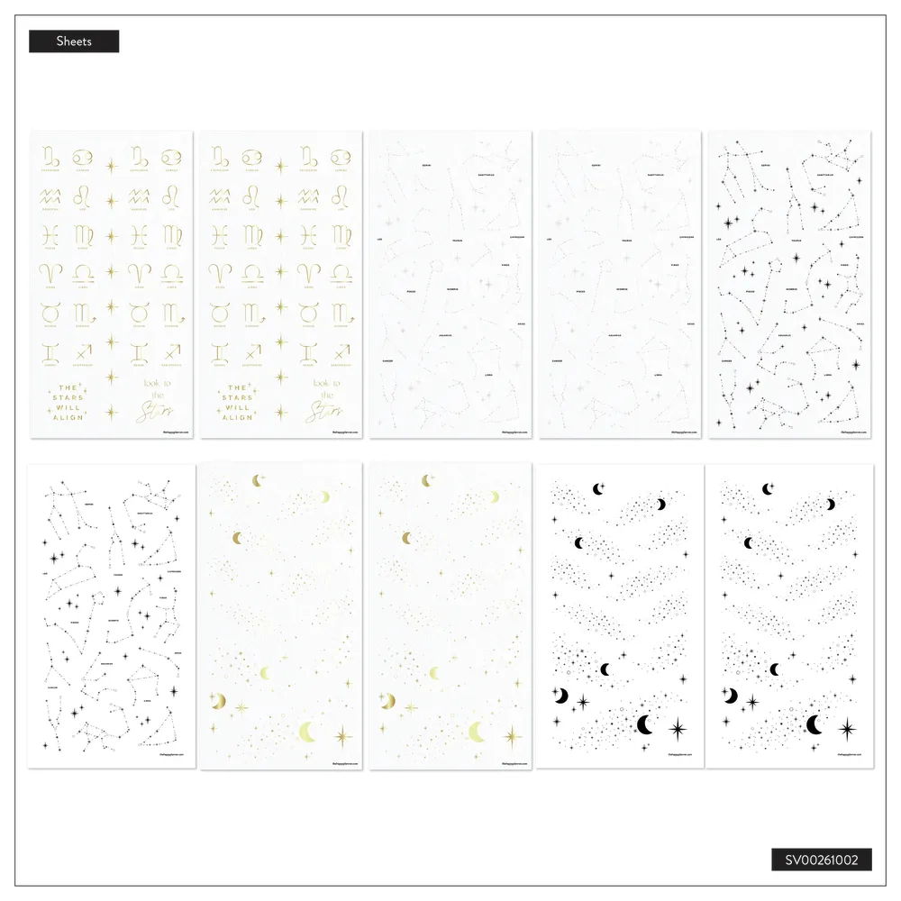 Happy Planner Zodiac Stargazer stickers mega 100 planches doré