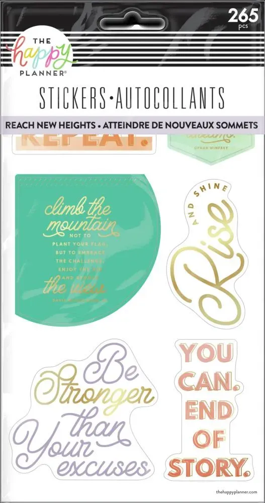 Happy Planner Reach New Heights stickers fitness 5 planches doré