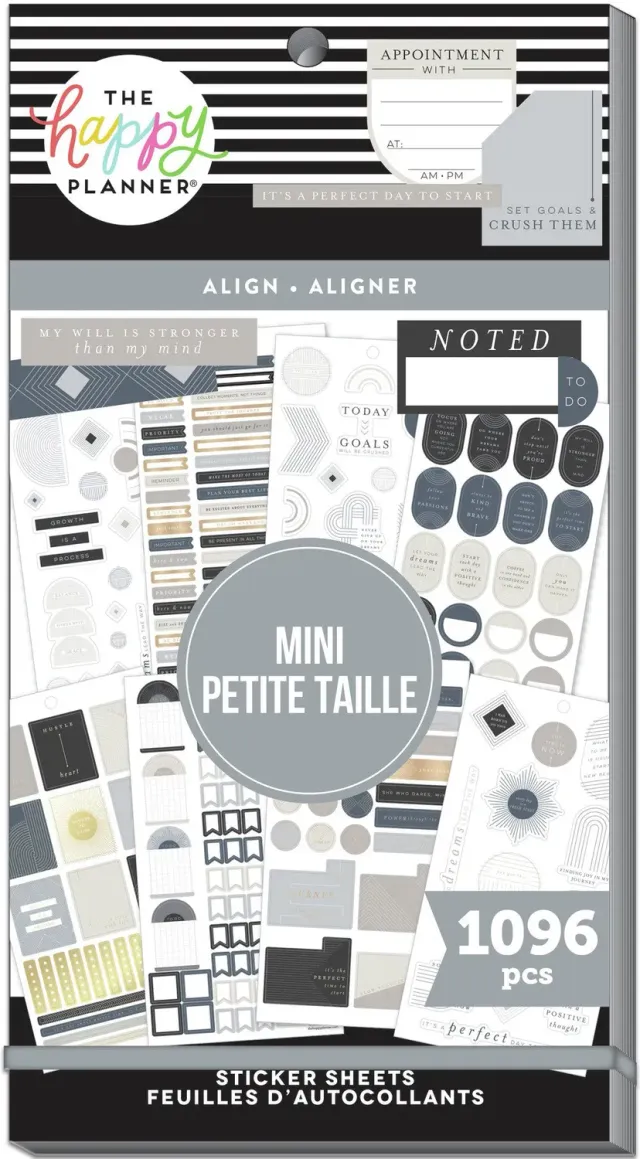 Happy Planner Align stickers Mini 30 planches 1096 pièces