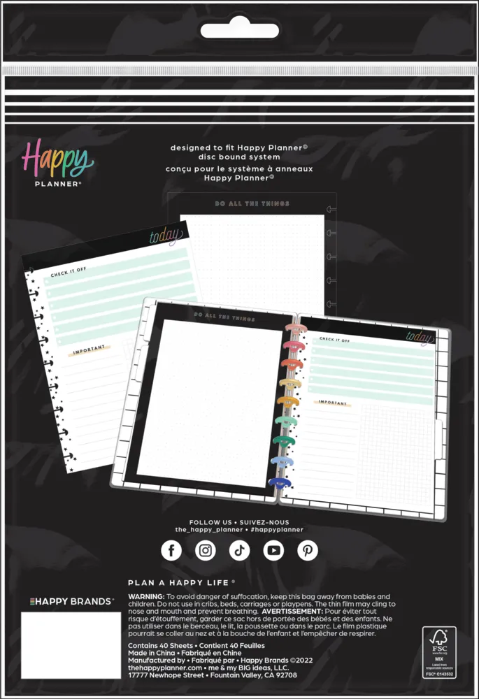 Happy Planner Today's Notes recharge papier Classic 40 feuilles