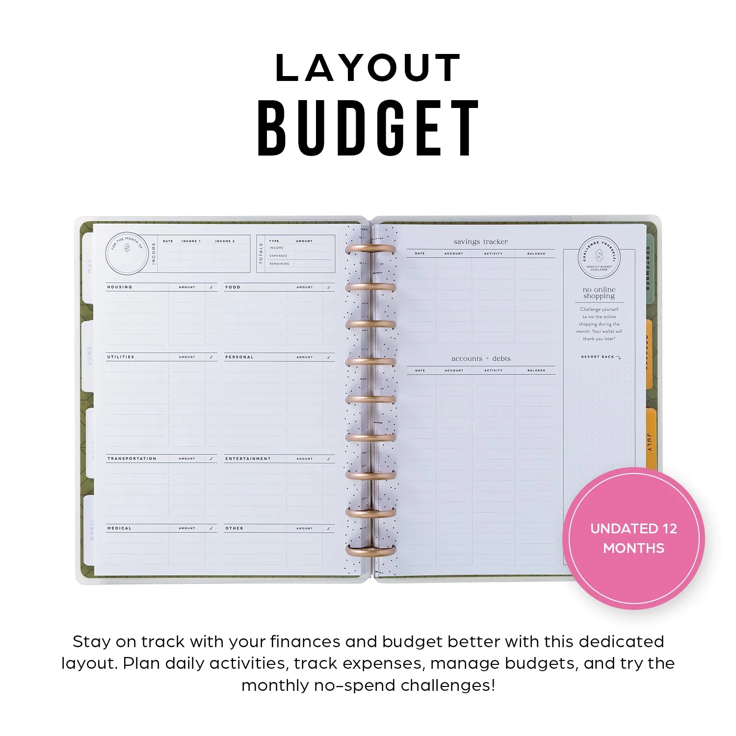 Happy Planner Sage Terracotta planner budget non daté 12 mois