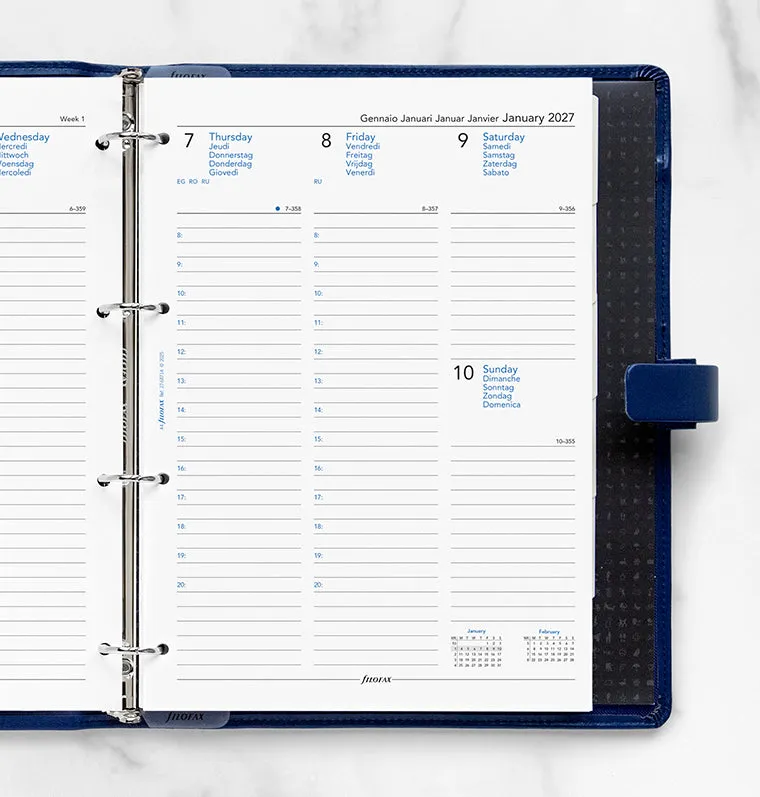 Filofax Classic recharge agenda 2027 A4 horaire multilingue
