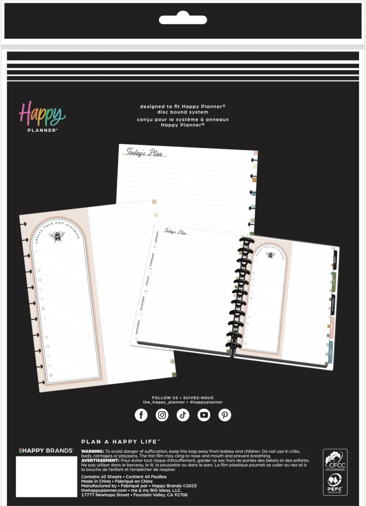 Happy Planner Woodland Charm Big recharge papier pointillé 40 feuilles