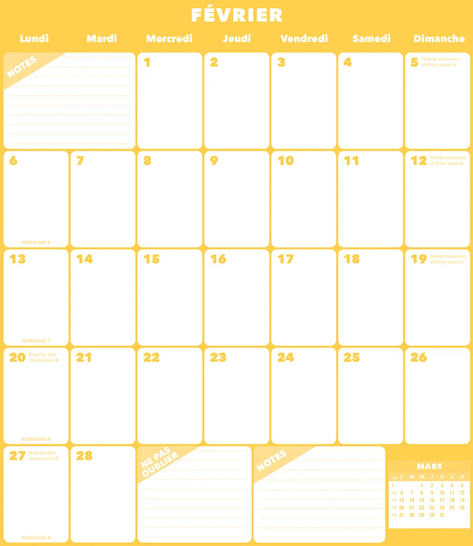 Frigobloc Mensuel 2023 Déco bleu calendrier janv-déc 2023
