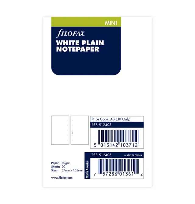 Filofax Mini recharge 20 feuilles unies blanches