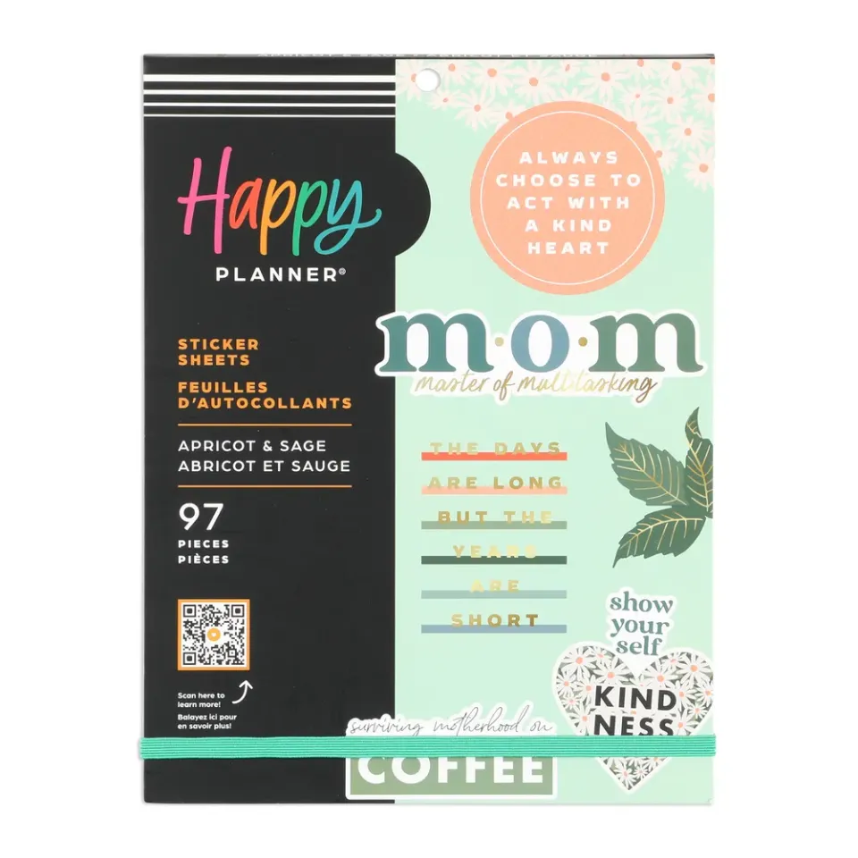 Happy Planner Apricot & Sage Mom stickers grand 97 floral doré