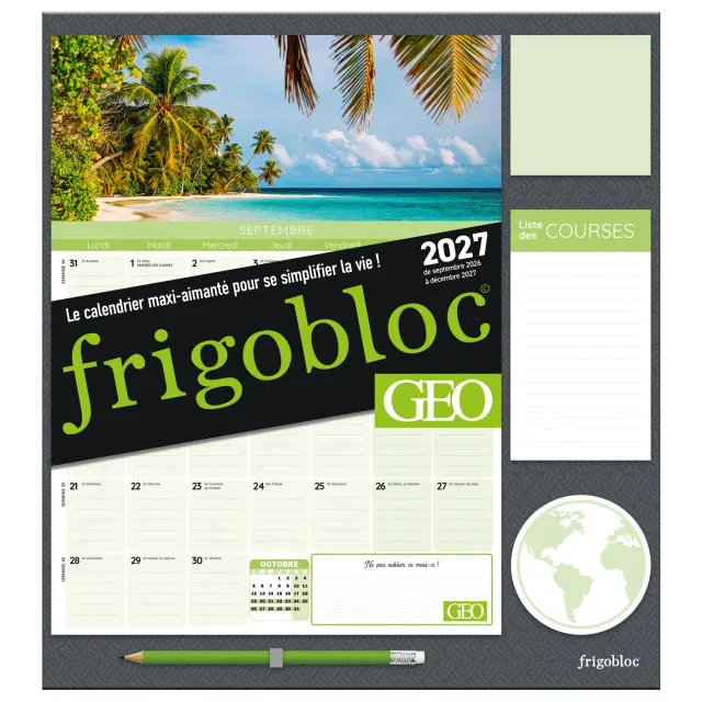 Frigobloc Mensuel GEO calendrier familial sept 2026-déc 2027