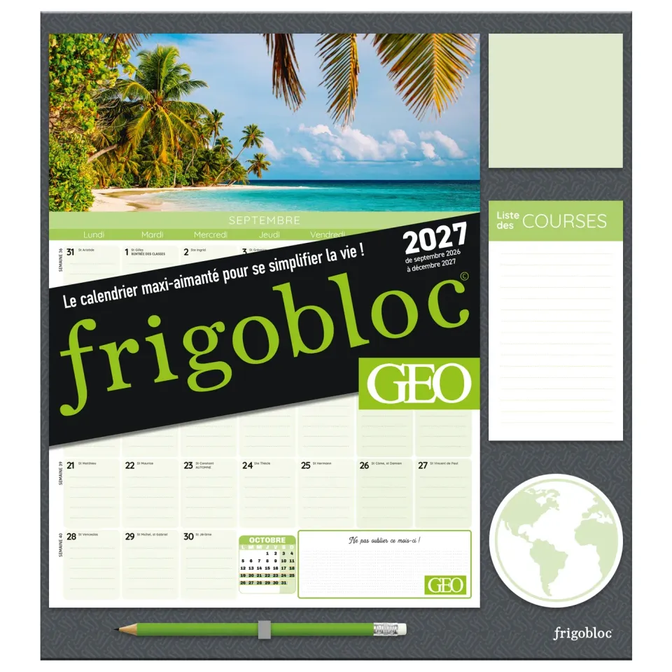 Frigobloc Mensuel GEO calendrier familial sept 2026-déc 2027