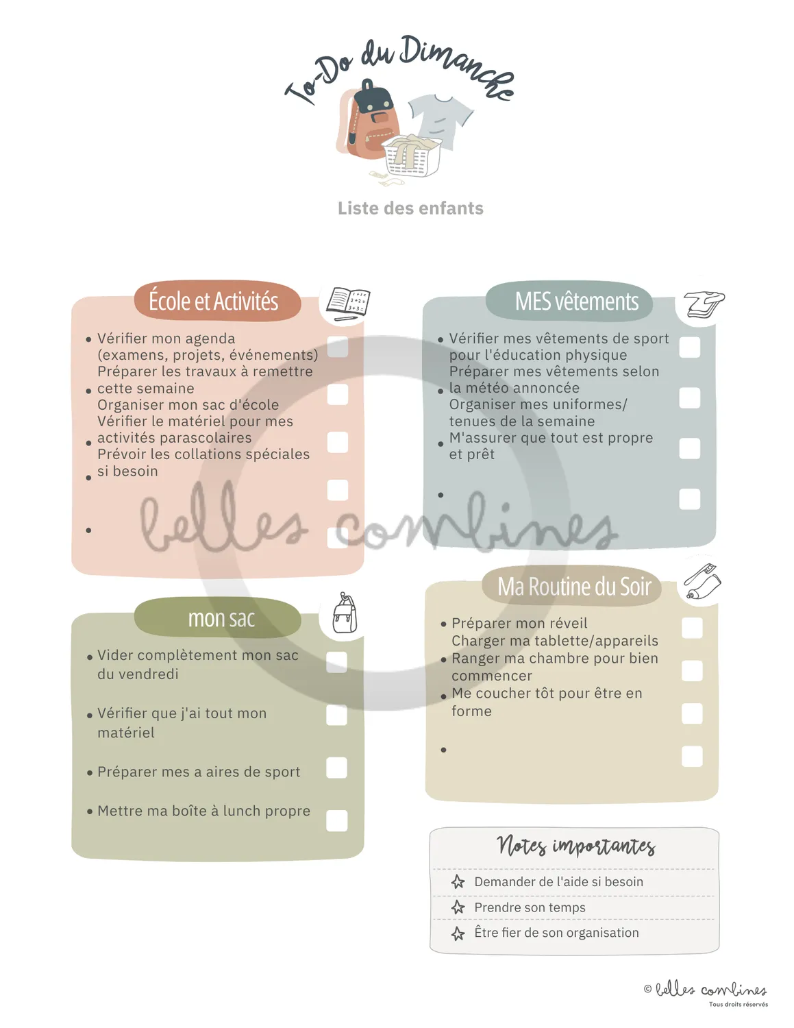 Les Belles Combines To-do list du dimanche fiche famille française
