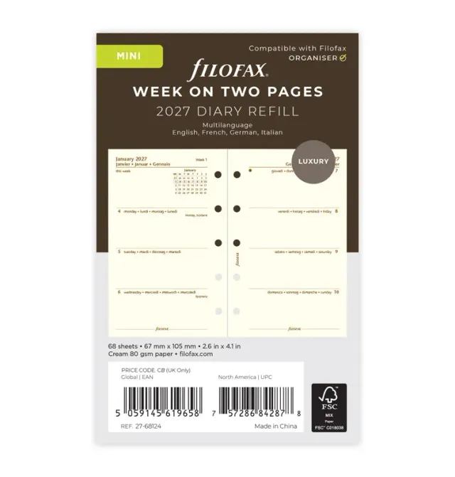 Filofax Classic recharge semaine sur 2 pages Mini 2027