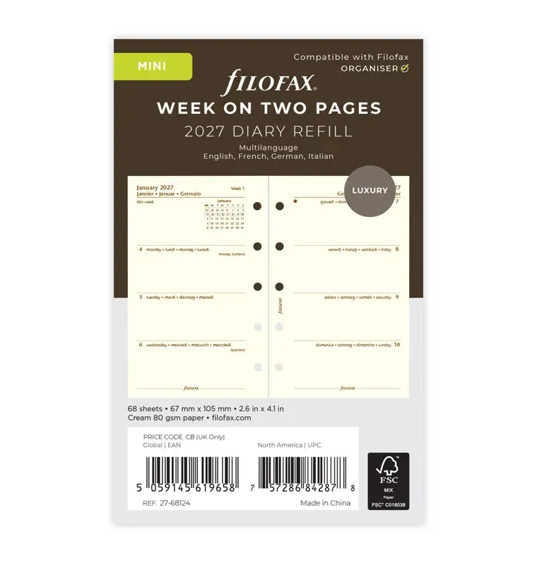 Filofax Classic recharge semaine sur 2 pages Mini 2027
