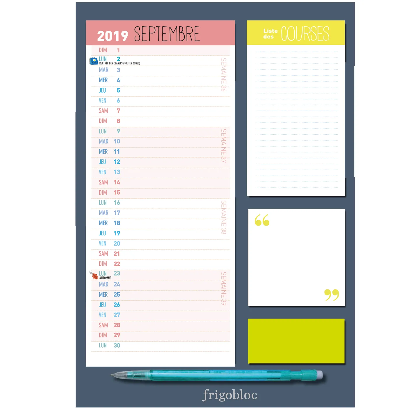 Frigobloc Mini mensuel calendrier familial aimanté sept 2019-août 2020