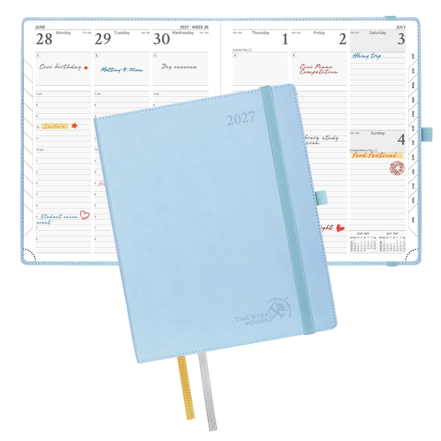 Poprun CELK7-27 agenda hebdomadaire 2027 souple bleu 21x27