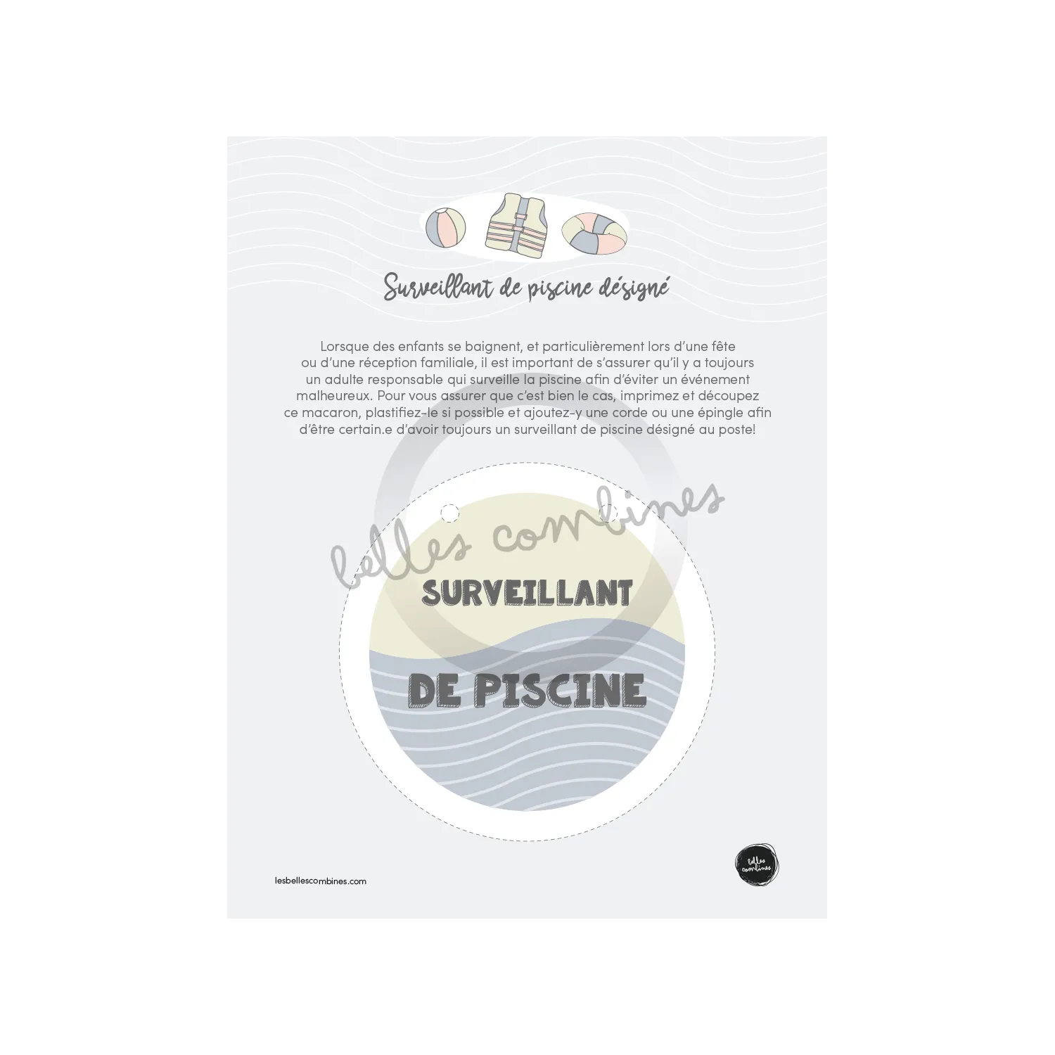 Les Belles Combines macaron surveillant piscine à imprimer