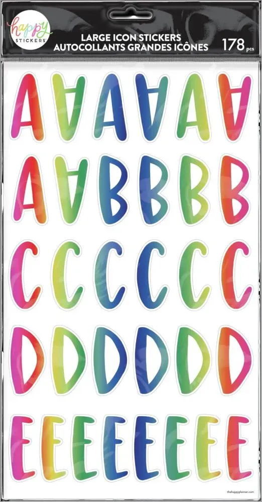 Happy Planner Alphabet Foil stickers lettres arc-en-ciel 178 pièces